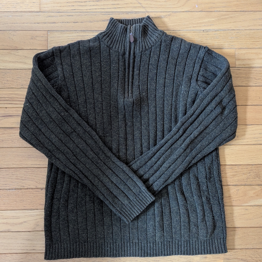 Oscar de la Renta Green Zip Neck Sweater